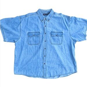 Vintage 90s Faded Glory Shirt Mens Size 3XL Blue Denim Button Up Box Fit